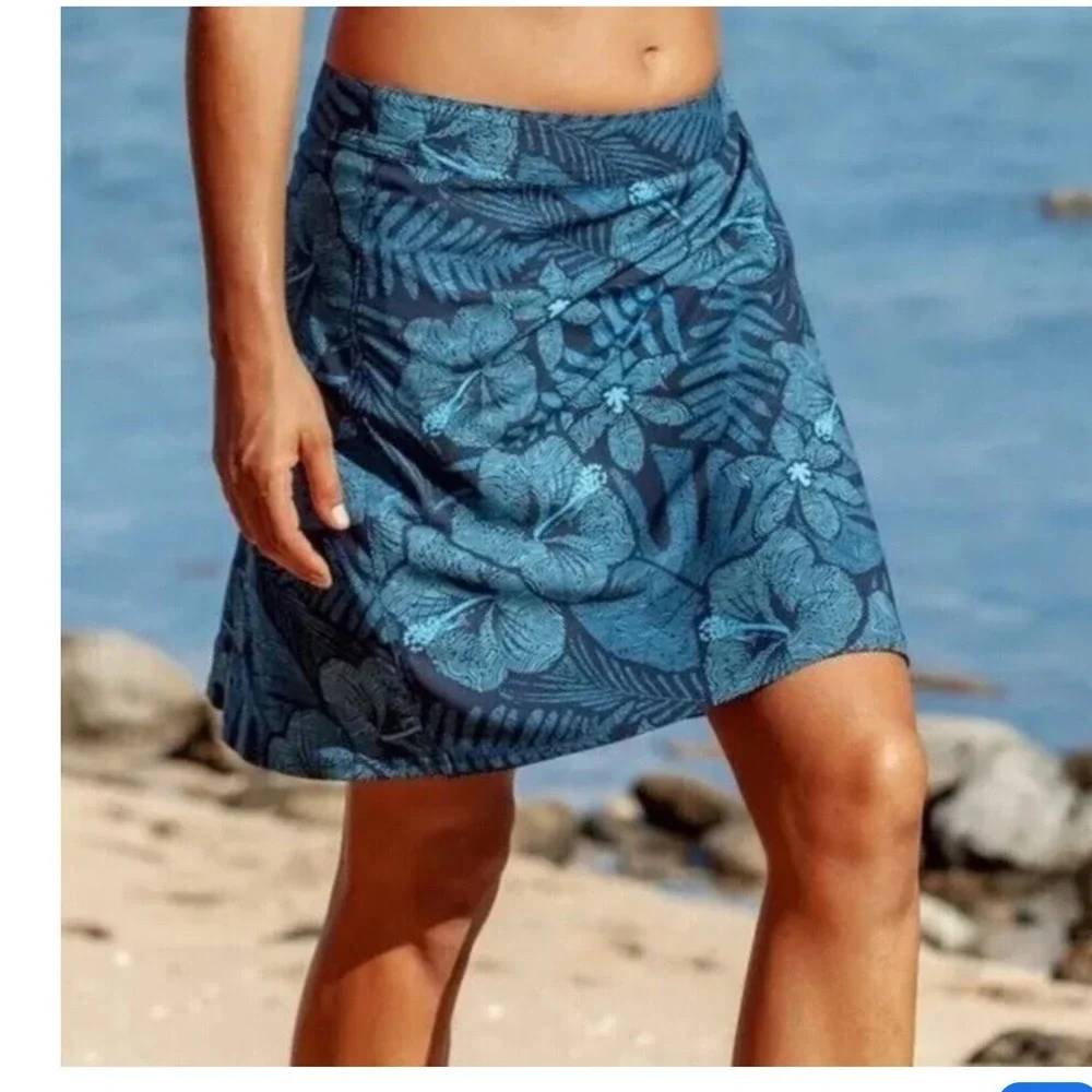RipSkirt Womens Rip Away Wrap Skirt XL Blue Teal Maui Moonlight Hibiscus Beach